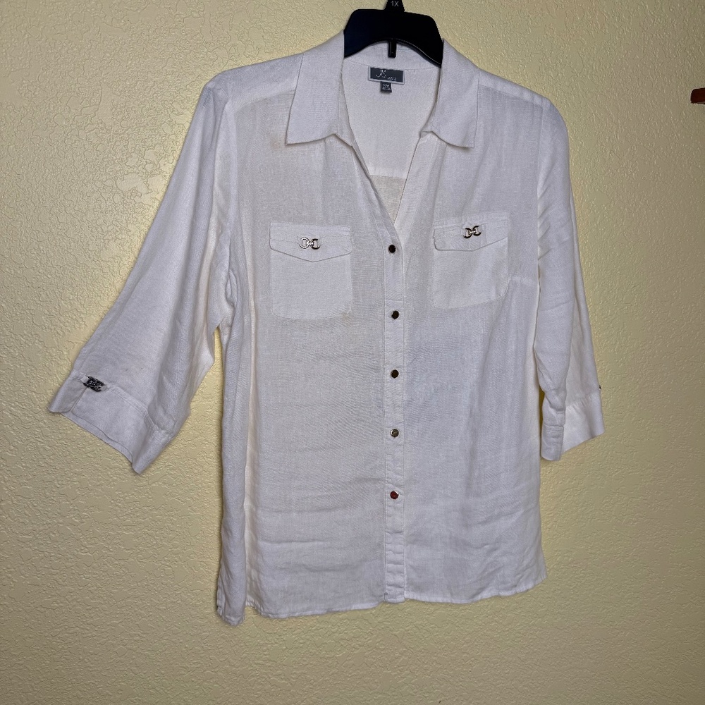 JM Collection white linen blouse